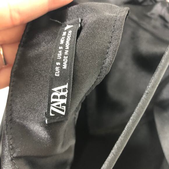 Zara Black Satin Cut Out Slip Maxi Dress Small Tie Back Cocktail Formal Wedding - Picture 5 of 13